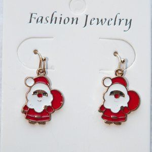 Gold Santa 3/4" Enamel Earrings Dangling Drop